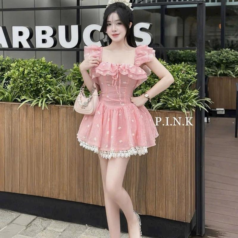 Đầm Hoa Dự Tiệc Kiểu Cánh Tiên Phối Ren Có Mút Ngực Dáng Xoè Dễ Thương 1