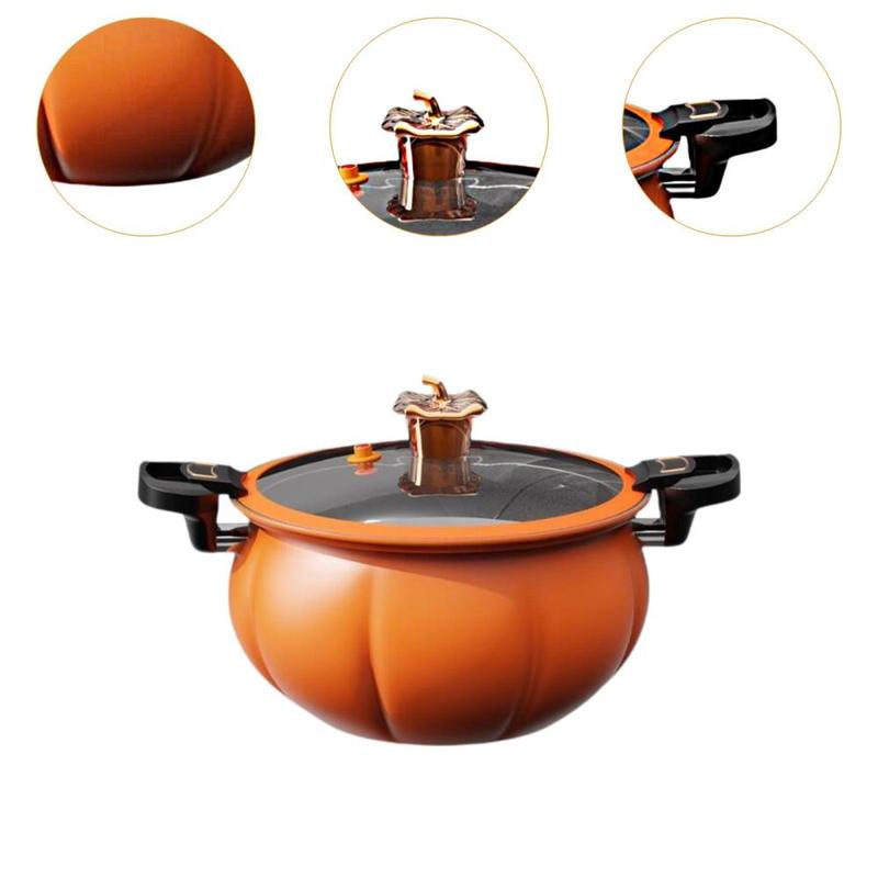Product Introduction of Pumpkin Shaped Soup Pot Micro Pressure Cooker 5L with Cover,Easy Clean,Cookware Cooking Pot Saucepan for Cereals Pasta Noodle 1