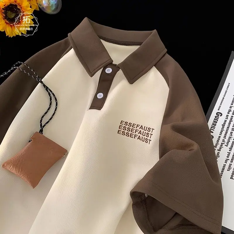 Quần Áo Trẻ Em, Áo Polo Vai, Áo Thun Ngắn Tay, Dành Cho Nam Và Nữ, Trang Phục Mùa Hè, Màu Tương Phản, Ve Áo, Thiết Kế Kiểu Mỹ Xếp Nếp, Chất Lượng Thật, Cỡ Trung Bình Và Lớn Menswear Có Cổ