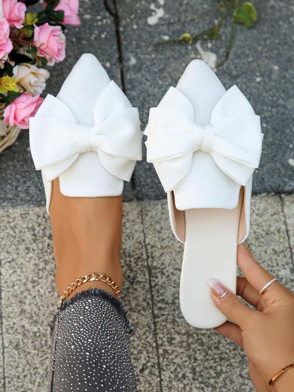 Women's Elegant Plain Bowknot Design Slip on Flats, Casual Pu Soft Comfortable Flat Shoes, Fashionable Pointed Toe Shoes for Daily Wear 0