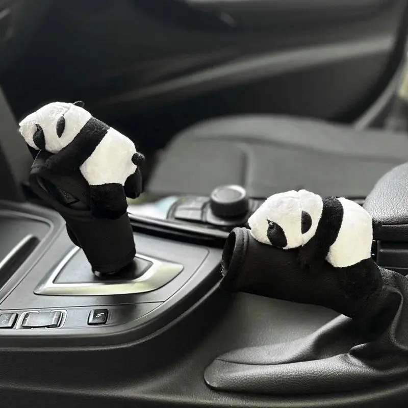 Car Gear Lever Cover Decoration Cartoon Panda Handbrake Cover Car Top Armrest Protective Cover Seat Belt Shoulder Protection