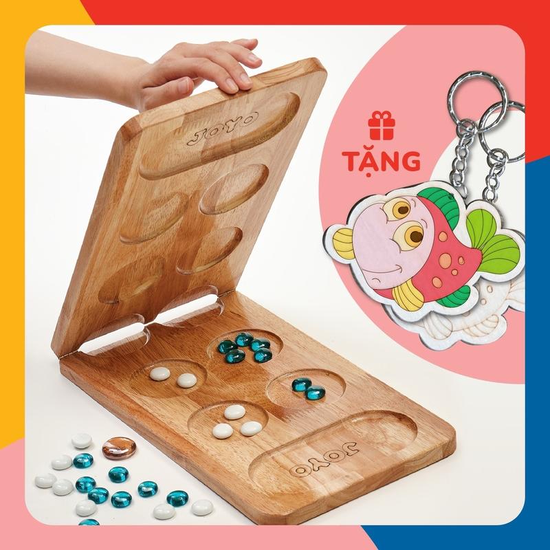 [QUÀ TẶNG MÓC KHÓA TÔ MÀU] Bộ đồ chơi dân gian Ô ĂN QUAN bằng gỗ cao cấp JOYO - 52 viên sỏi pha lê