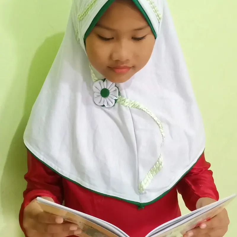 Hijab Anak Sekolah SD Variasi lilit/Kepang Terbaru Poliester Kerudung Muslim Nyaman 3