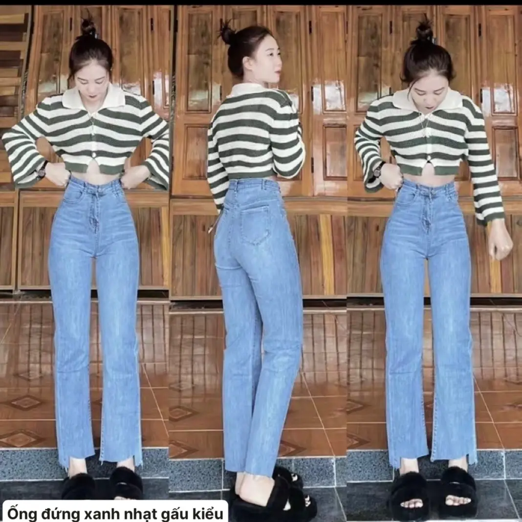 Quần jean ống đứng cạp cao thời trangvải QCCC co giãn 4 chiều
