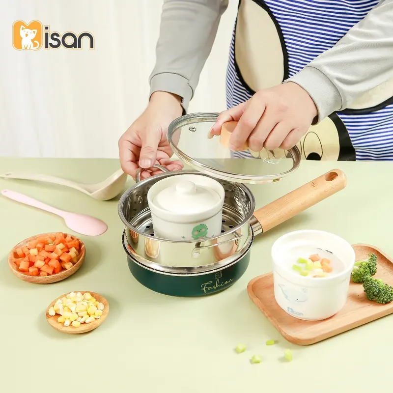 Bát ăn dặm cho bé chia vạch 250ml kèm 2 nắp đậy sứ và silicon chịu nhiệt, hũ sứ ăn dặm Hàn Quốc MISAN Luvamo Kem Voi 3