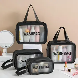 BISA COD T5246  Pouch Make Up Transparan / Washbag Waterproof Kulit Wanita / Tas Kosmetik Transparant
