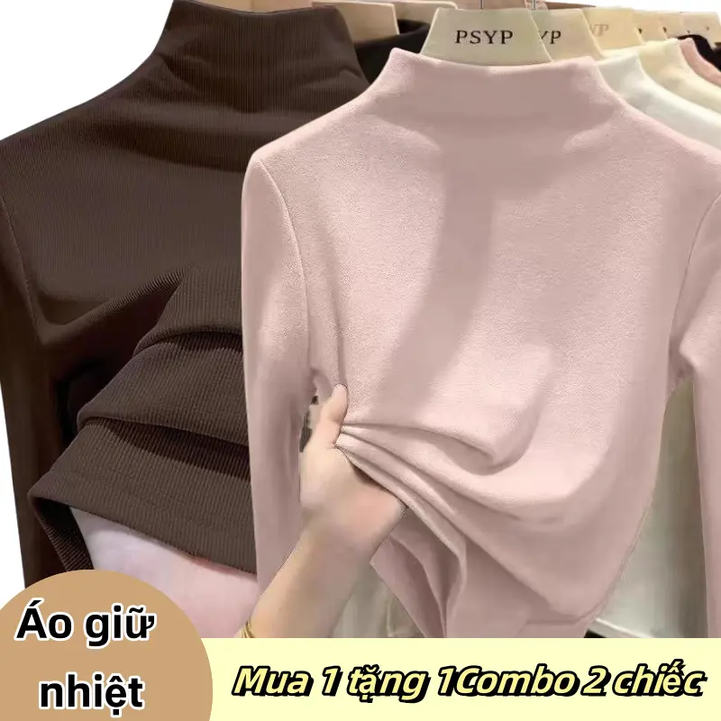 Combo hai cái áo Áo Thun Giữ Nhiệt Dành Cho Nữ Cổ Cao Basic Thời Trang Dành Cho Mùa Thu Đông Ấm Áp Thon Gọn Nhung Women