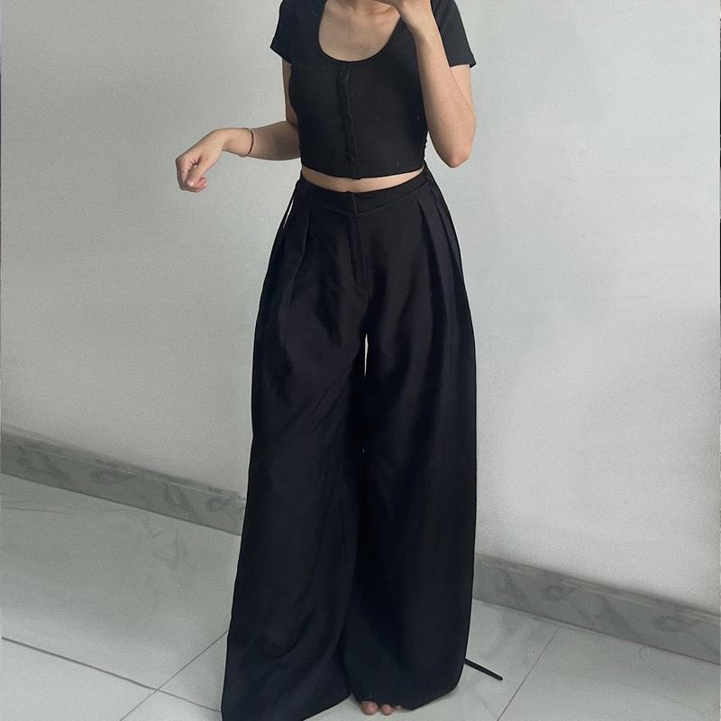 Seleen, Quần tây lưng cao ống rộng dày dặn không nhăn (kèm dây đai quần dài 2m), WB0010