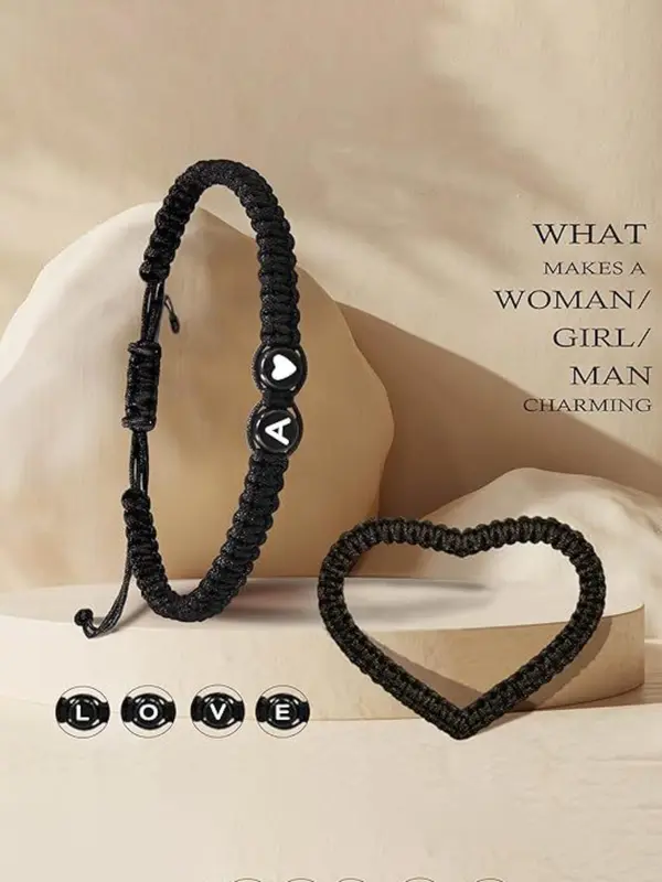 Unisex Minimalist Beaded Decor Braided Bracelet, Fashionable Letter Design Beaded Bracelet, Trendy All-match & Exquisite Jewelry for Birthday Gift 2