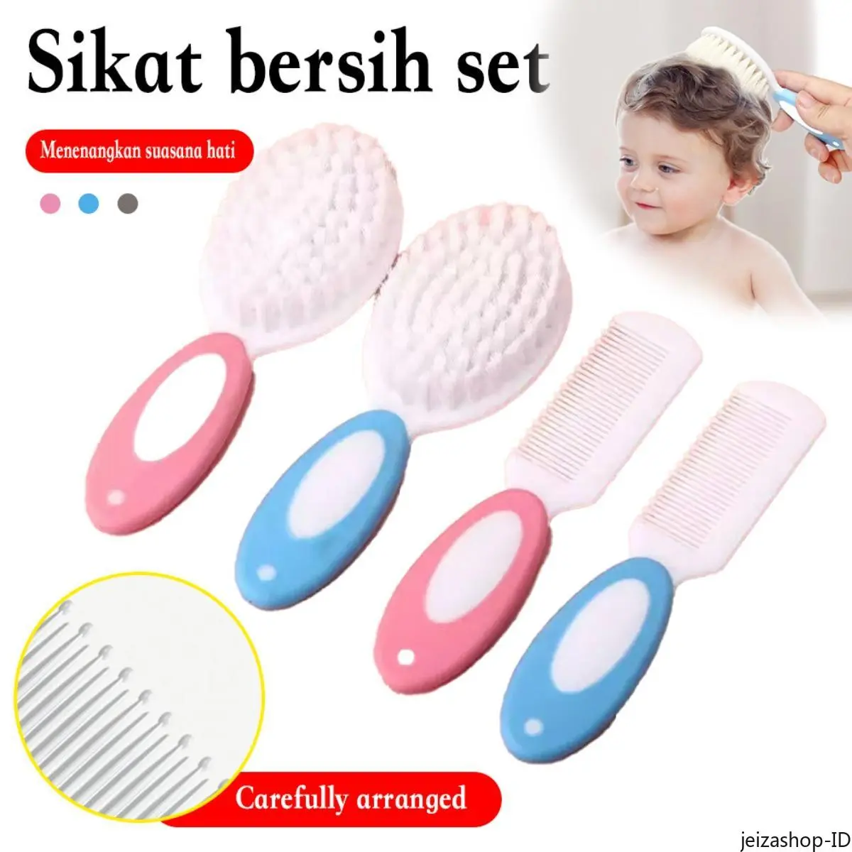 Set Perawatan Sisir & Sikat Rambut Anak Bayi, Sisir Bulat & Sikat Bulu Lunak PP, Bantu Hilangkan Penyakit Kutil di Kepala, Aman untuk Bayi 0 Bulan Ke Atas