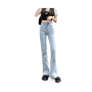 กางเกงยีนส์ขาบานเล็กน้อย สำหรับผู้หญิง สไตล์ฤดูใบไม้ร่วงและฤดูหนาว สีฟ้าอ่อน อเนกประสงค์ สีดำใหม่ เอวสูง ทรงสลิมฟิต กางเกงขากว้าง Jean Lady Clothing เสื้อผ้า Women กางเกง  กระโปรง อัด พลีท กางเกงยีนส์  ขาม้า กางเกงยีนส์  แต่งขาด
