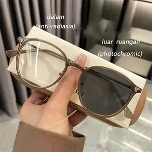 Kacamata photochromic anti radiasia bingkai bulat gaya fashion computer glasses Wanita Pria