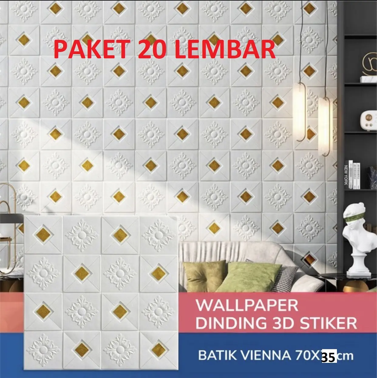 PAKET ISI 20 LEMBAR WALLPAPER BRICKFOAM 3D BATIK STICKER BERBAGAI MOTIF 70CM X 35CM TERLARIS BOOMSTORE DEKORASI wallbatten dinding kamar