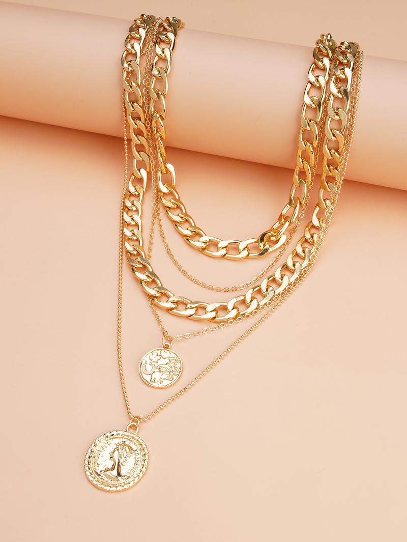 Product Introduction of Hot Sale Multi-Layer round Plate Pendant Personality Trend Head Necklace Neck Accessories 6