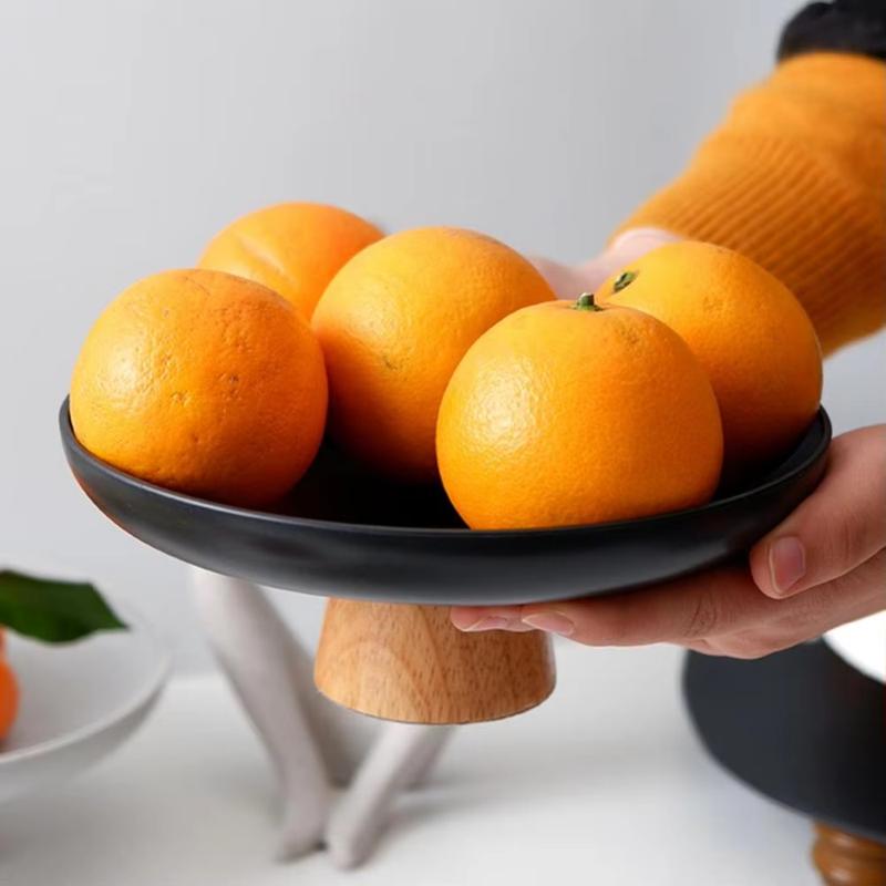 Product Introduction of Home Decoration Plastic High Stand Cake Plate Nordic Style Round Dessert Display Plate Seamless Wooden Base Desktop Storage Tray Bedroom 14