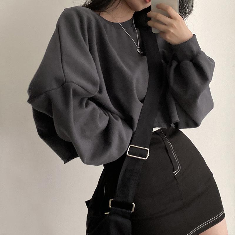 Product Introduction of Short Sweater Women's Autumn Korean Solid Color New Loose-Fitting Cropped round Neck Women's Foreign Trade Top Women's Fashion Wholesale 14