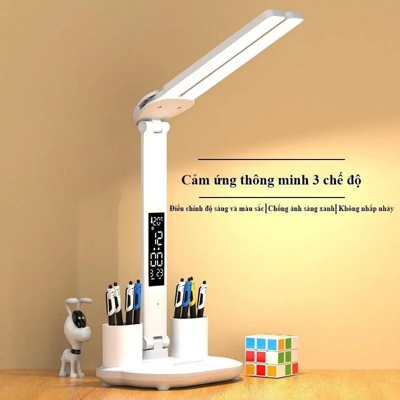 Đèn Để Bàn Chống Cận Thị LED Đa Năng 3 Màu Sáng - Đồng Hồ Hiển Thị Nhiệt Độ Ngày Giờ( Cắm điện)