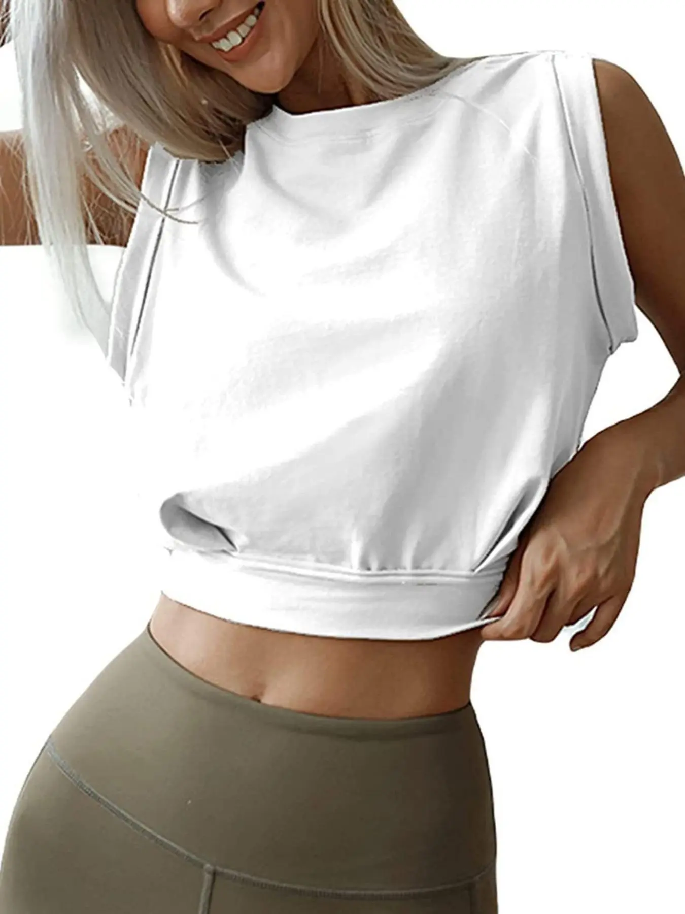 Women's Solid Color Tank T-shirts, Casual Sleeveless Top for Spring & Fall, Women's Clothing for Daily Wear
