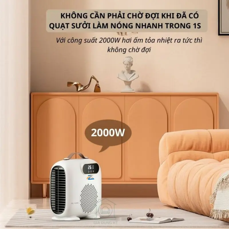 Quạt sưởi ấm phòng cho bé Zlife, Máy sưởi mùa đông gia đình cao cấp công suất 2000W, có công tắc bảo vệ an toàn 5