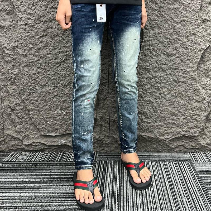 Quần jean nam purple xanh trơn vẩy sơn nhẹ, quần mác lụa