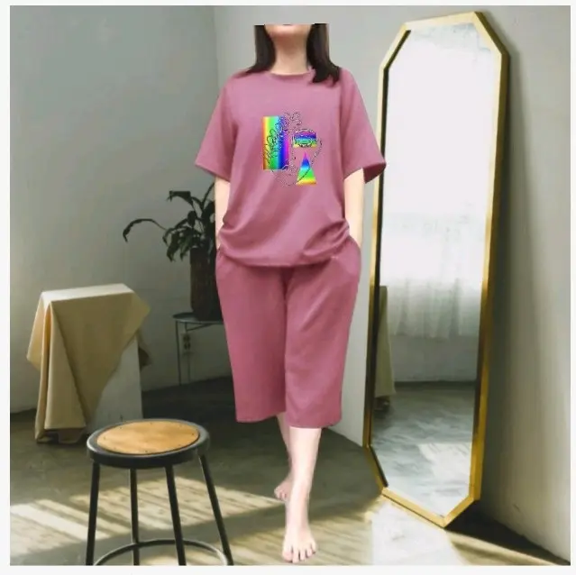 SETELAN CELANA KULOT BABYTERRY WANITA OVERSIZE Atasan Kaos Fit 0
