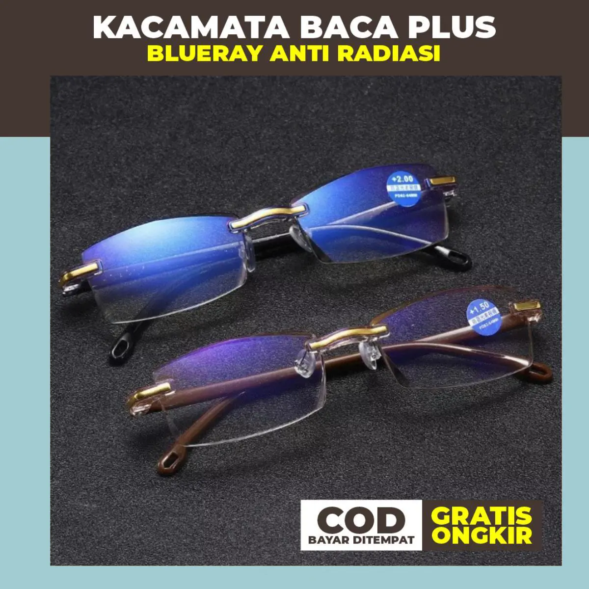 [Diskon 50%] Kacamata BACA PLUS BLUERAY ANTIRADIASI PRIA WANITA GRATIS BOX DAN LAP