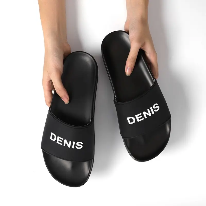 Dép lê dêni quai đen chữ trắng dẻo nhẹ hợp thời trang DéP Nam Slipper Quai Chéo Đế Bằng 4