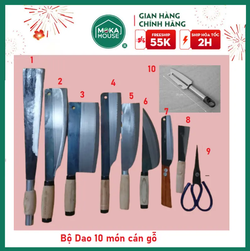 VN009 - Bộ dao nhà bếp 10 siêu rẻ , rèn thủ công 7