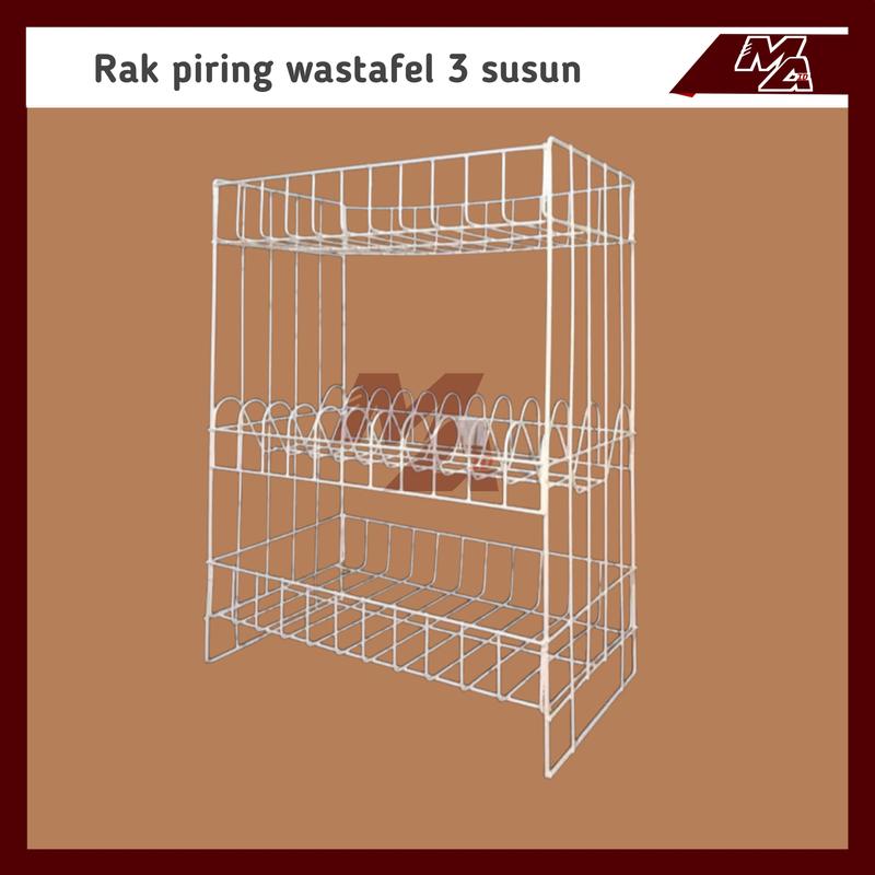 Rak piring dapur/anak kos/wastafel 3 susun aesthetic bahan besi coating premium quality anti karat 1