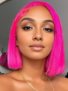 Lace Front Pink Wig, Gorgeous Fluffy Wigs for Women, Short Straight Bob Wigs, Synthetic Wigs for Party, Daily Use