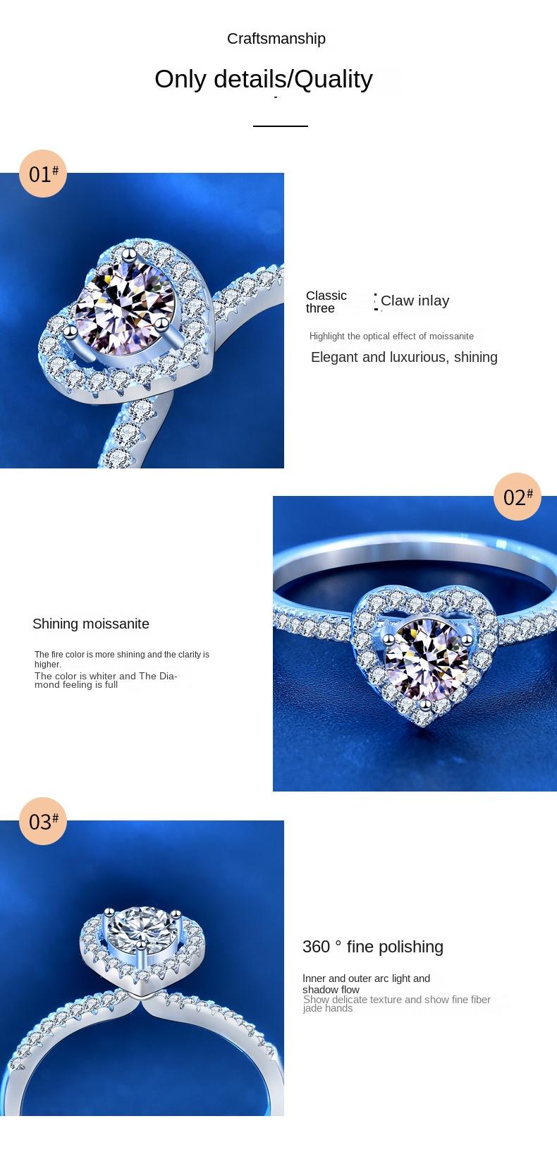 Elegant 925 Sterling Silver Moissanite Ring for Women, All-Match Silver Jewelry with Sweet Loving Heart Design4