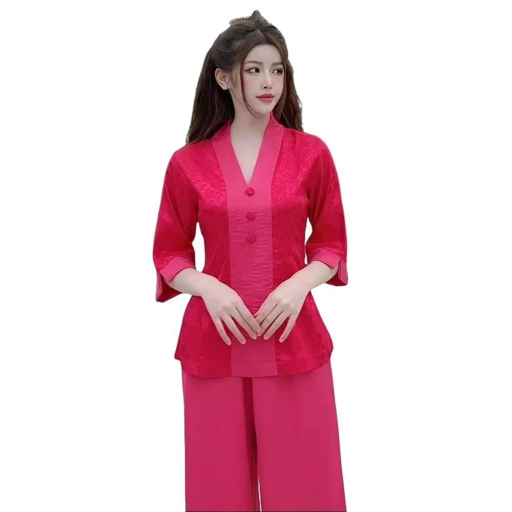 (BÀ LAI GẤM)Quần Áo nữ Phật Tử, Đồ Lam Đi Chùa Nữ mẫu bà lai LH