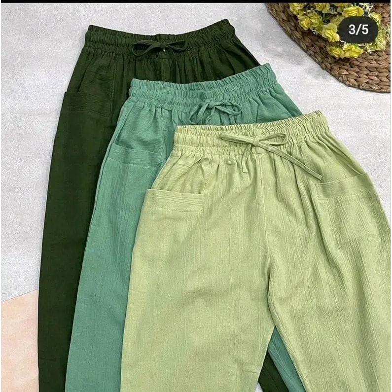 CELANA7/9 CRINGKEL LINEN Panjang Katun Karet Lembut Nyaman Wanita Kain Standar Fit Formal celana jumbo 3