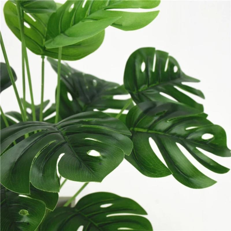 Indoor Artificial Green Lifelike Turtle Leaf Bouquet / Simulation Tropical Fake Monstera Fabric Leaves / Tabletop Foliage Balcony Potted Plants Decoration 6