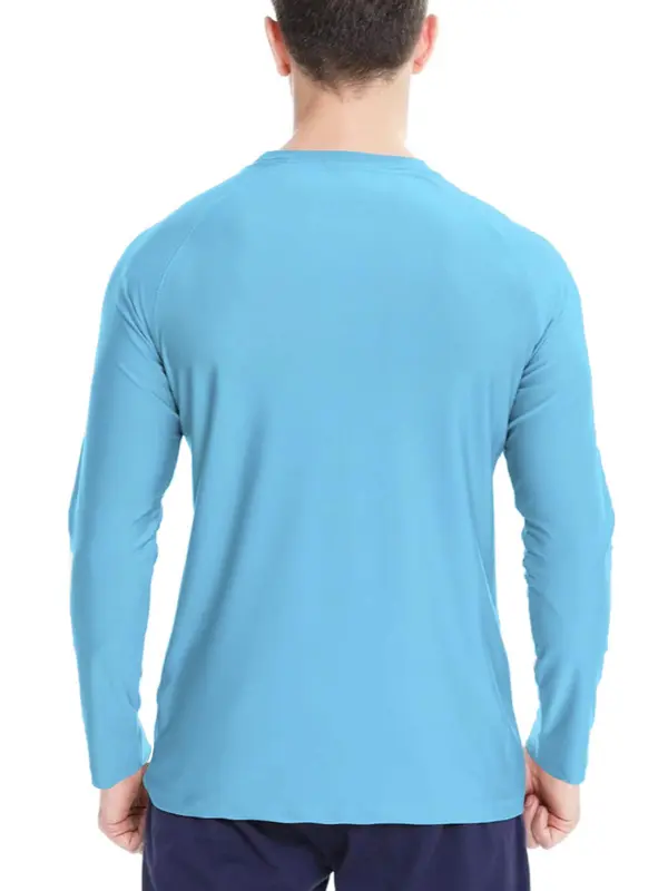 Men's Solid Sun Protection Tee, Casual Long Sleeve Quick Dry  Lime  T-shirt for Outdoor Sports, Breathable Comfortable Men's Sportswear for All Seasons 8