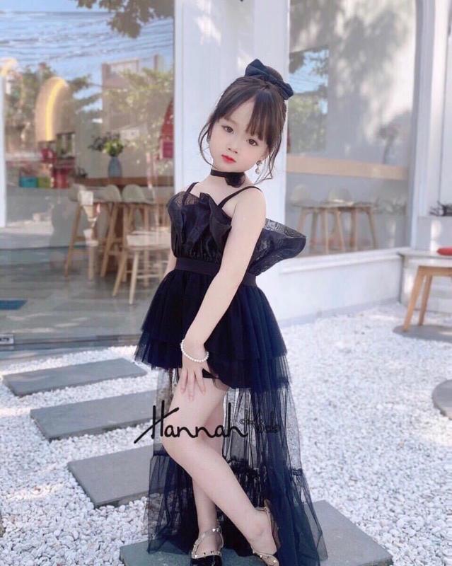 Đầm Công Chúa Đuôi Cá Cho Bé, Set Đầm Cô Dâu Kèm Nơ Bé Gái, Váy Công Chúa Dự Tiệc 2 Dây Màu Đen/Trắng/Đỏ/Xanh Đuôi Cá Cho Bé 8-40kg HANNAH KIDS