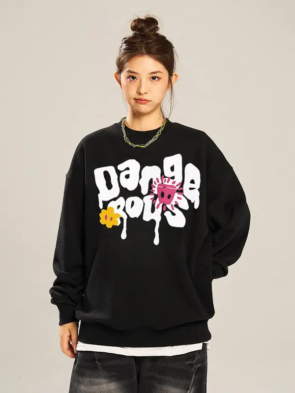 Lives - Áo Sweater Nỉ Bông Nam Nữ Trơn Form Rộng Cotton Unisex, Áo Khoác Hoodie Oversize Trend Thu Đông -Flower Slime 1