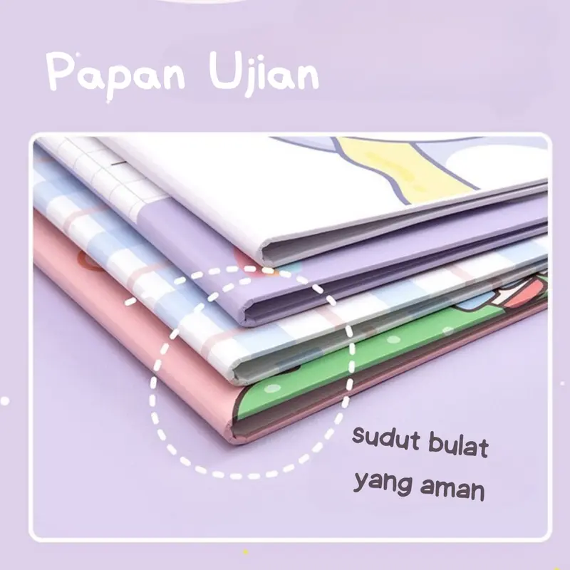 TOPER Papan Ujian Klip Papan Jalan Clipboard Estetik Asthetic Karakter Lucu Berwarna Kertas A4 Full Color 8