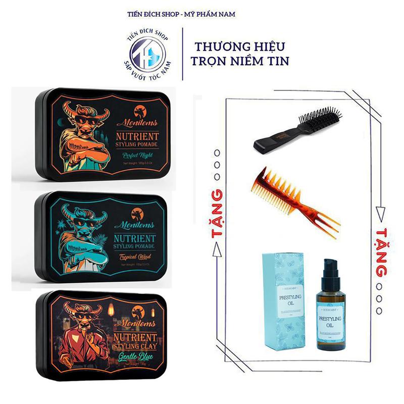 CHÍNH HÃNG Sáp vuốt tóc nam Menitems giữ nếp tạo kiểu tự nhiên nước hoa lưu hương lâu Tropical Wind Perfect Night Menitems Clay - Gentle Blue | Bản 50gr 100gr+ Tặng lược tạo kiểu Chaoba hoặc Prestyling Ocean Mint oil 50ml Dưỡng Tóc Chăm Sóc Tóc