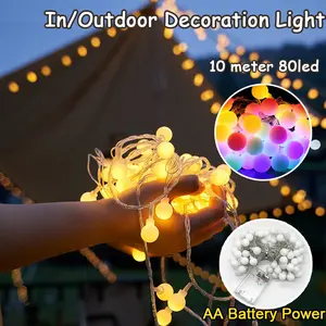 Lampu Hias Dekorasi Pesta 10M 80LEDS Cherry Ball light Waterproof Portable Lampu Tumblr Light String Dinding Kamar Hiasan USB & Baterai AA Power