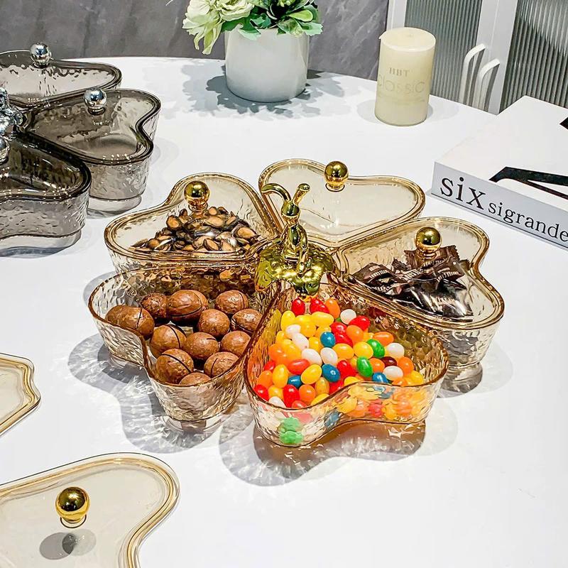 Khay Bánh Kẹo Mứt Tết Hình Trái Tim Xoay 360 độ Bộ Khay 5 Hũ Hoa Quả Trang Trí Vân Đá Sang Trọng. Chất Liệu Nhựa Cao cấp khay mutt banh keo khay keo