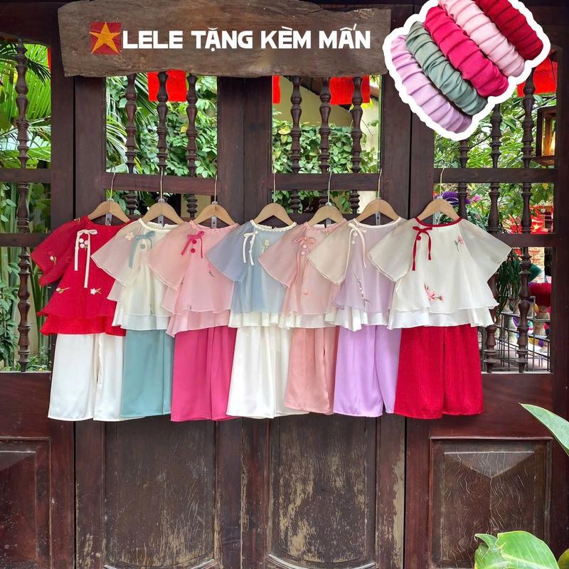 LeLeKids - Bộ Đồ Pháp Phục Cho Bé Gái Chơi Lễ Tết Trung Thu gồm Áo+ Quần+ Mấn Vải ,Chất Tơ Thêu 2 Lớp Mềm Nhẹ Mát