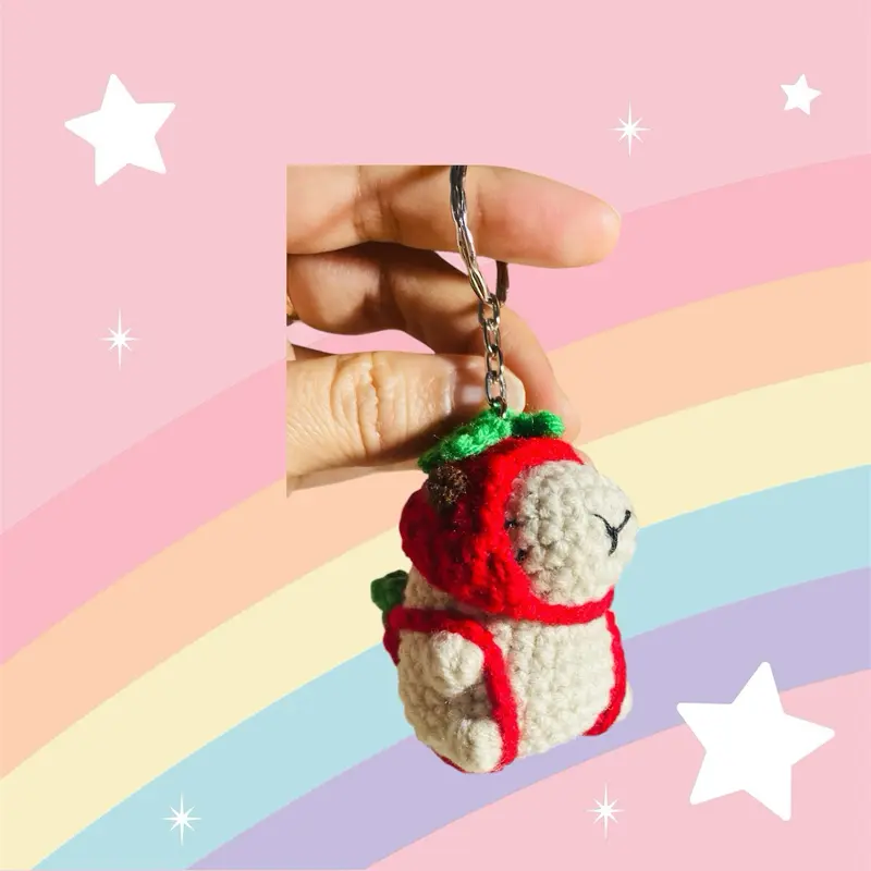 Capybara Đeo Balô Dâu [Hàng Có Sẵn]_Len Handmade