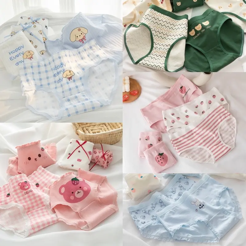 Quần Chíp Cho Bé Gái ( Người Lớn ). Combo 5 Quần Lót Cotton Cho Bé Gái 35-55kg In Hình Siêu Kute 1