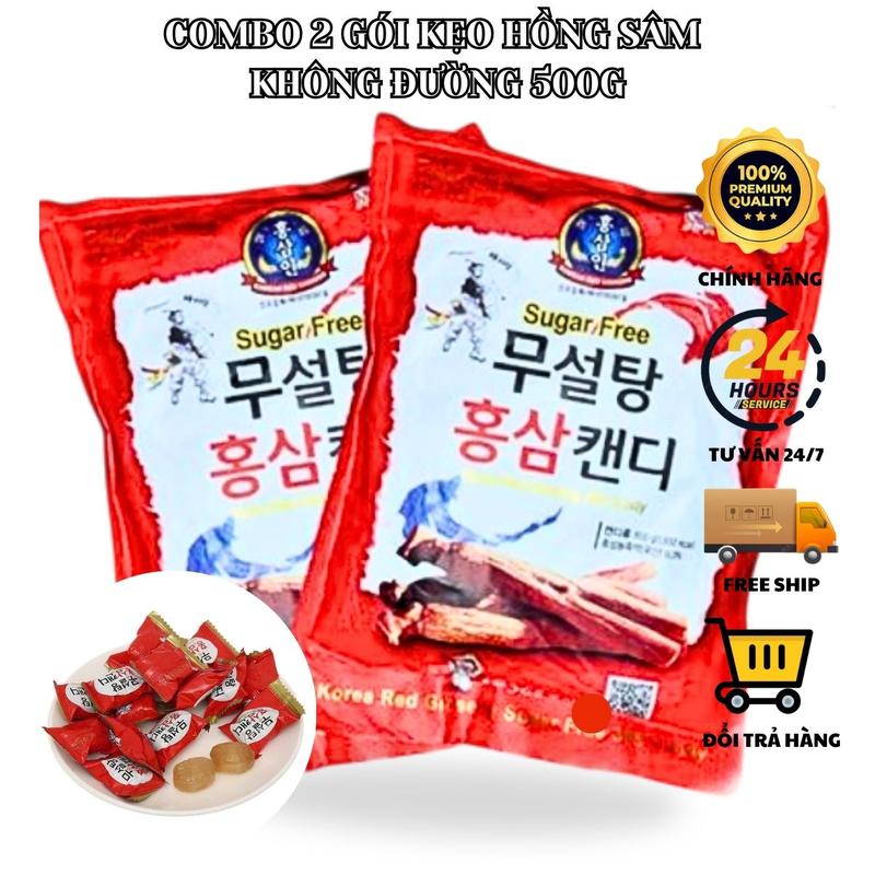 [COMBO 2 GÓI] KẸO HỒNG SÂM KHONG ĐƯỜNG 365 GÓI 500G, KẸO SÂM HÀN QUỐC, KẸO NGẬM THƠM MIỆNG, KẸO ĂN VẶT