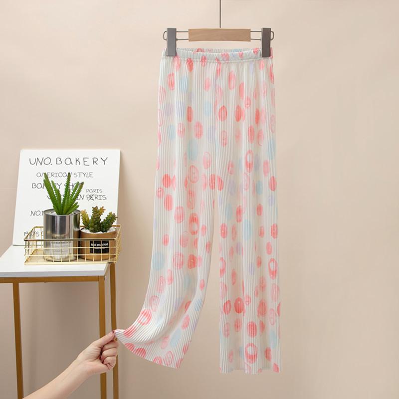 100-160cm Girls' Pleated Loose Wide-Leg Pants Middle Big Children Casual Home Straight Pajama Pants Ready Stock Fast Shipping 2