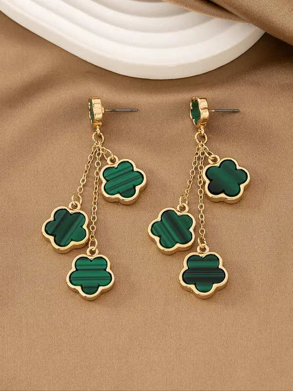 Women's Temperament Elegant Clover Design Dangle Earrings, 1 Pair Trendy Tassel Design Dangle Earrings, Chic Exquisite Vintage Jewelry for Daily & Party Decor 3