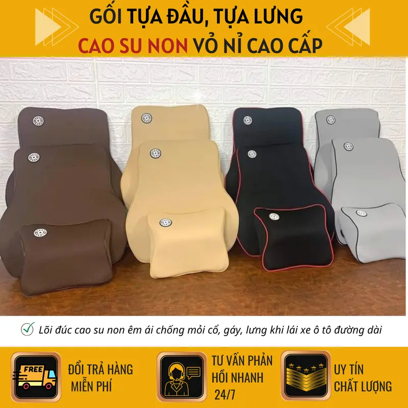 Gối tựa đầu, tựa lưng chất liệu vỏ nỉ cotton có khóa kéo - lõi ruột cao su non tự nhiên cao cấp ( 4 màu) phụ kie 0