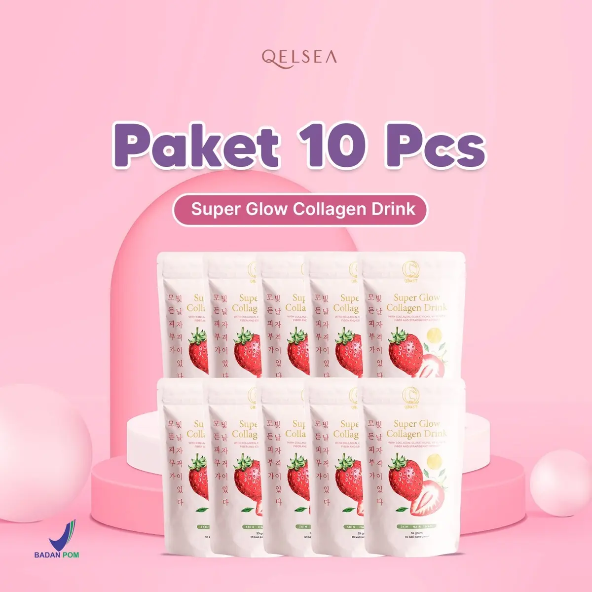 Qbast Qelsea 10 Pcs Glutathione 360mg Minuman Rasa Stoberi Mencerahkan Pencerah