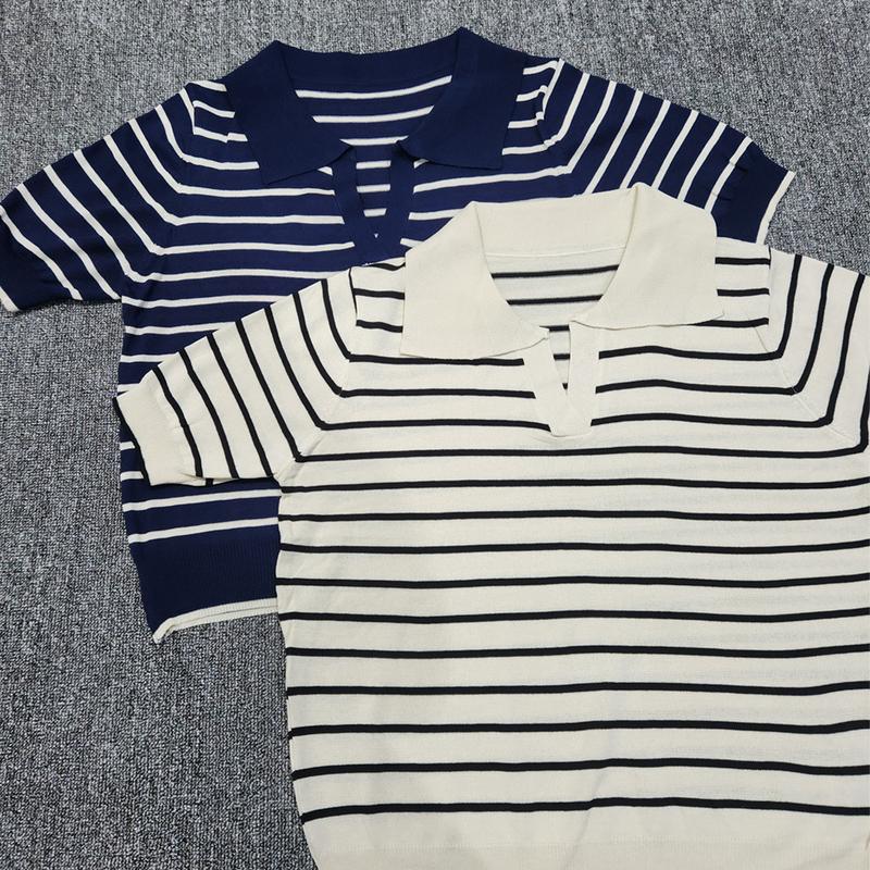 BLOUSE WANITA KOREA STRIPE Hitam Navy Baju rajut salur wanita Atasan knitwear basic 6